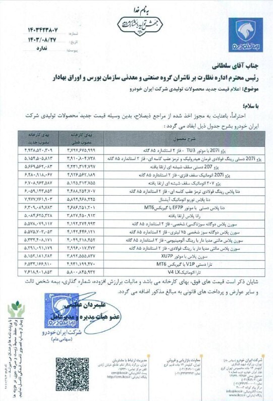 قیمت جدید محصولات ایران خودرو اعلام شد+ جدول قیمت جدید محصولات ایران خودرو اعلام شد+ جدول