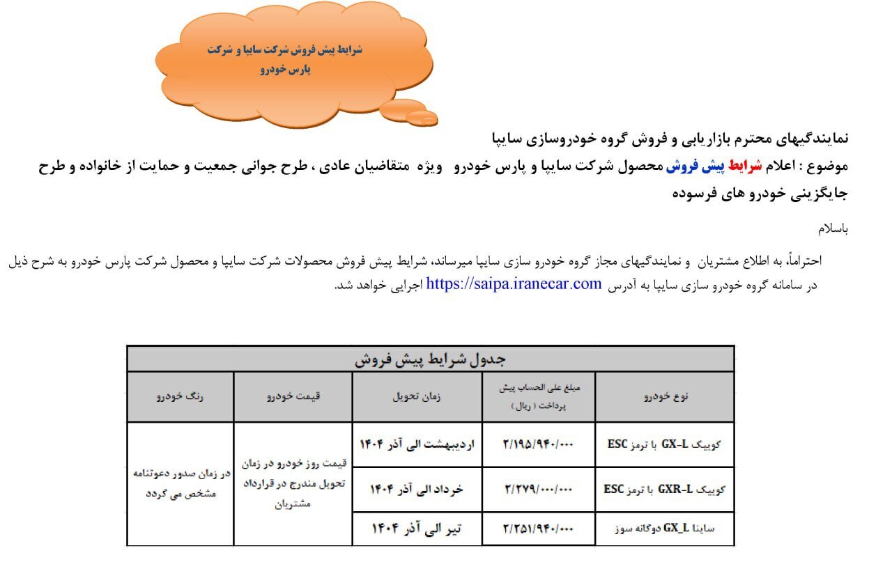 پیش فروش سایپا
