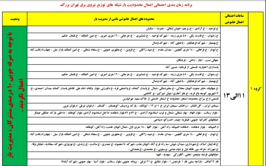 آغاز مجدد برنامه قطعی برق آغاز مجدد برنامه قطعی برق