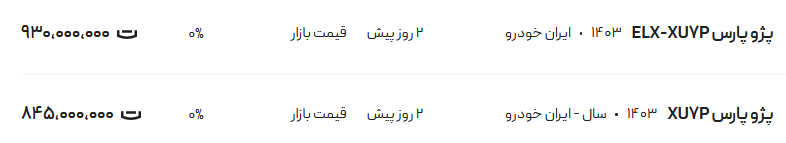قیمت پژو پارس، امروز ۲۷ اردیبهشت ۱۴۰۴ قیمت پژو پارس، امروز ۲۷ اردیبهشت ۱۴۰۴