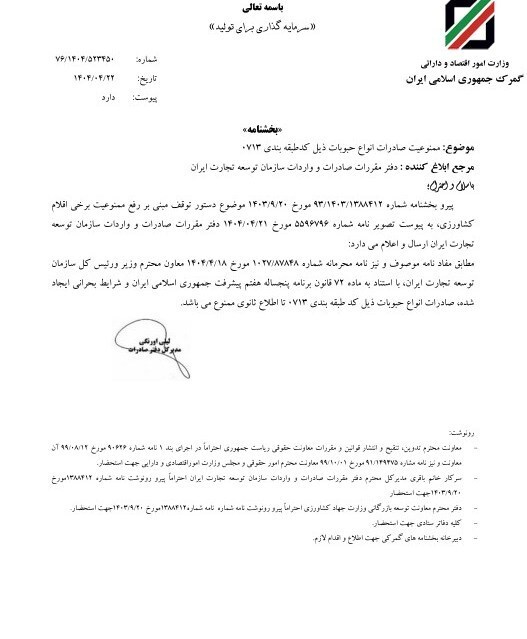 ابلاغ ممنوعیت صادرات حبوبات به گمرکات سراسر کشور ابلاغ ممنوعیت صادرات حبوبات به گمرکات سراسر کشور