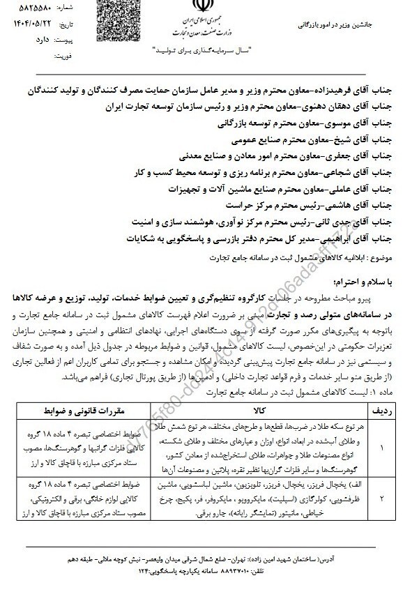 فهرست کالاهای مشمول سامانه جامع تجارت منتشر شد فهرست کالاهای مشمول سامانه جامع تجارت منتشر شد