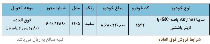 طرح جدید فروش فوق العاده وانت سایپا 151