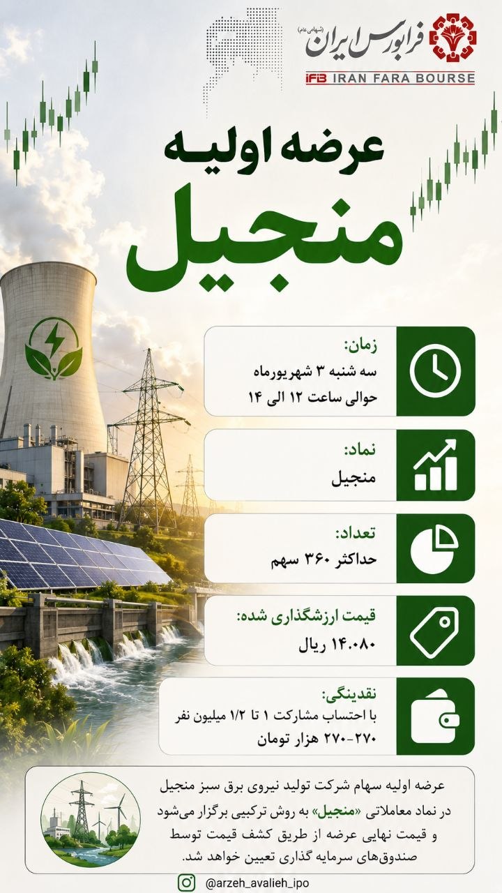 زمان عرضه اولیه «منجیل» در فرابورس+ قیمت و جزییات کامل عرضه اولیه منجیل زمان عرضه اولیه «منجیل» در فرابورس+ قیمت و جزییات کامل عرضه اولیه منجیل
